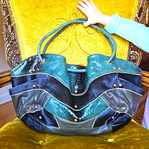 Cole Haan Handbags - COLE HAAN DENNEY LIMITED EDITION SNAKESKIN CALF HAIR LEATHER HANDBAG